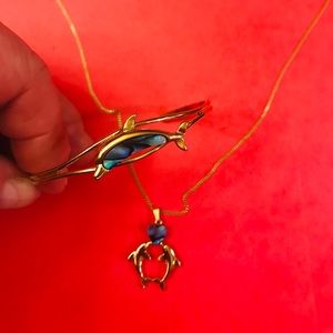 Dolphin necklace/bracelet set with stone